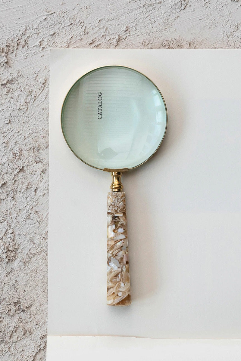 Creative Co-Op Mother of Pearl & Resin Magnifying Glass Gold