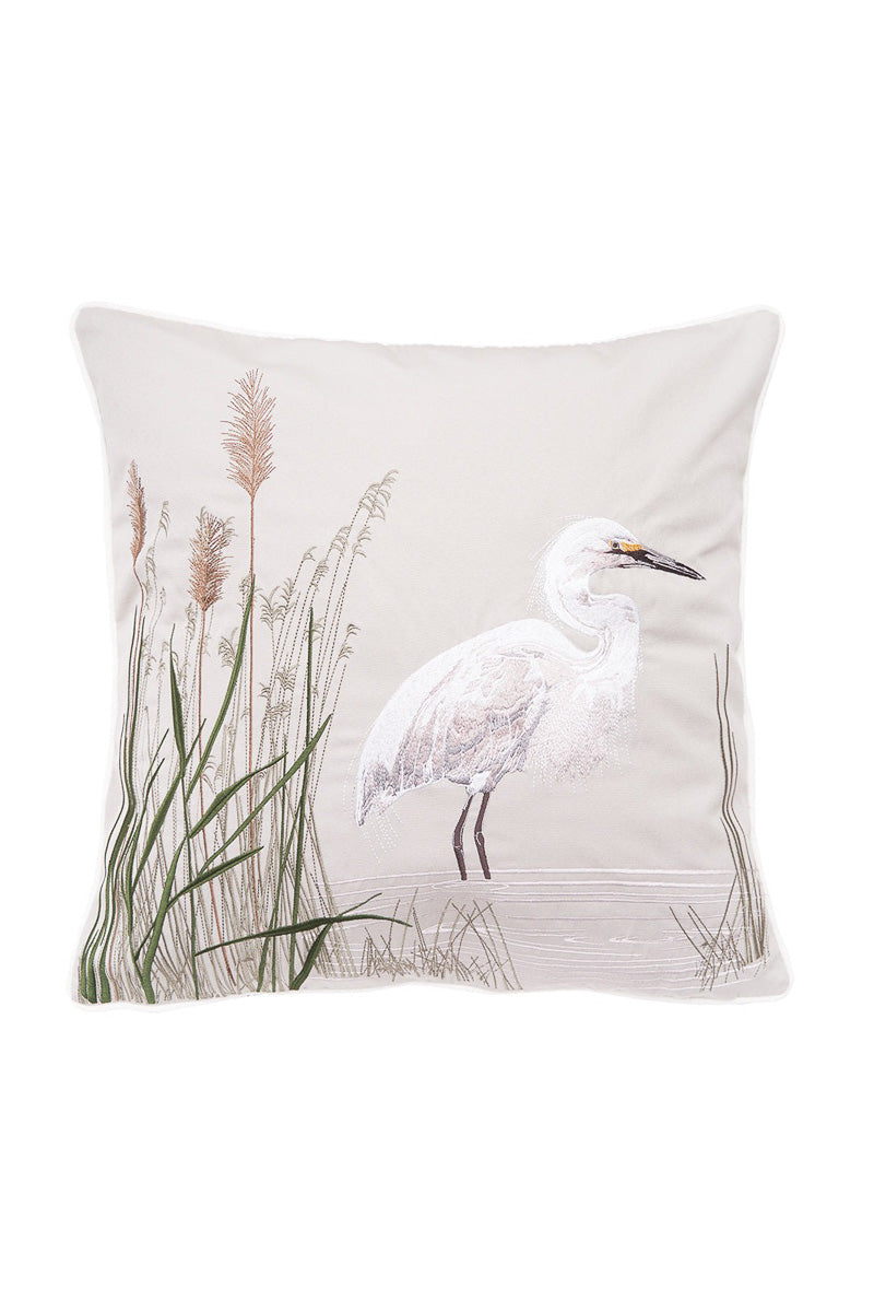 White Egret Pillow Grey Right