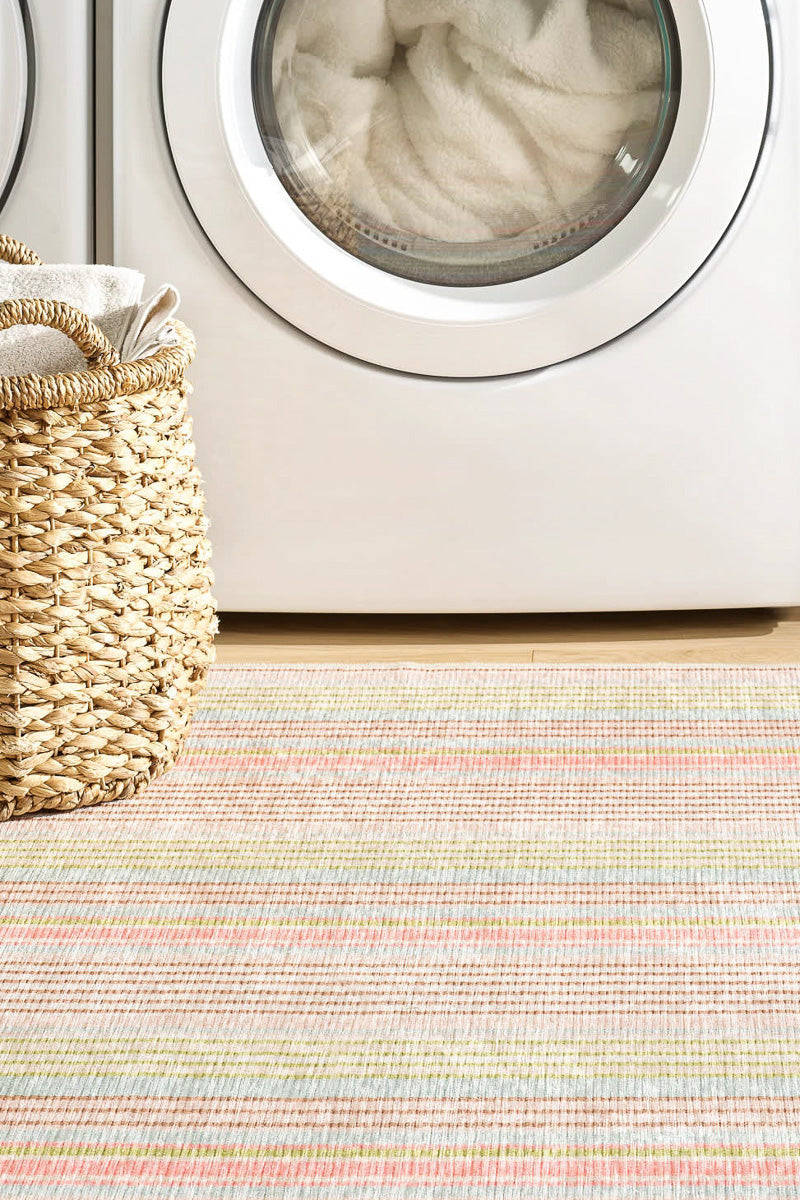 Dash & Albert Ana Ticking Machine Washable Rug 2'x 3' Aqua