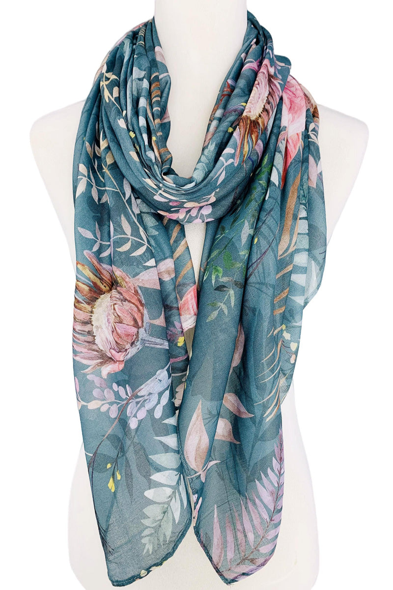 Floral Scarf Aqua-Pink