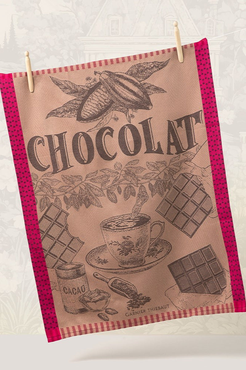 Garnier-Thiebaut Tasse De Chocolat Jacquard Cotton Kitchen Towel 22"x 30" Fuchsia