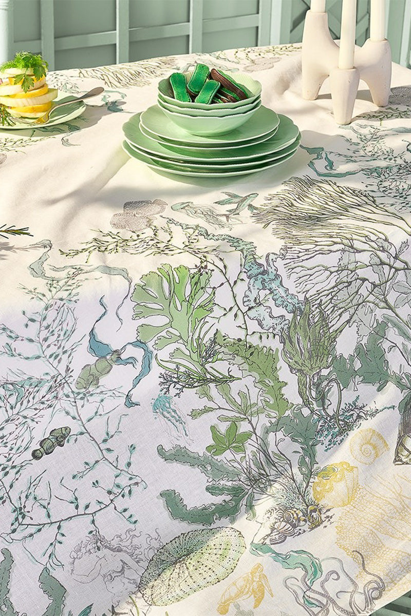 Garnier Thiebaut Balade Marine Cotton & Linen Tablecloth 61“x 89” Verde