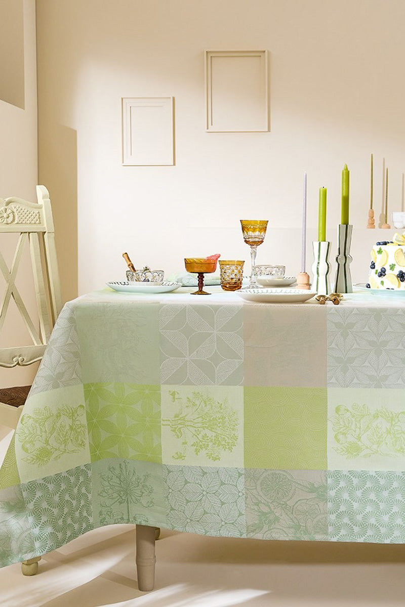 Garnier-Thiebaut Mille Perfume Cotton Jacquard Tablecloth 71"x 71" Verde
