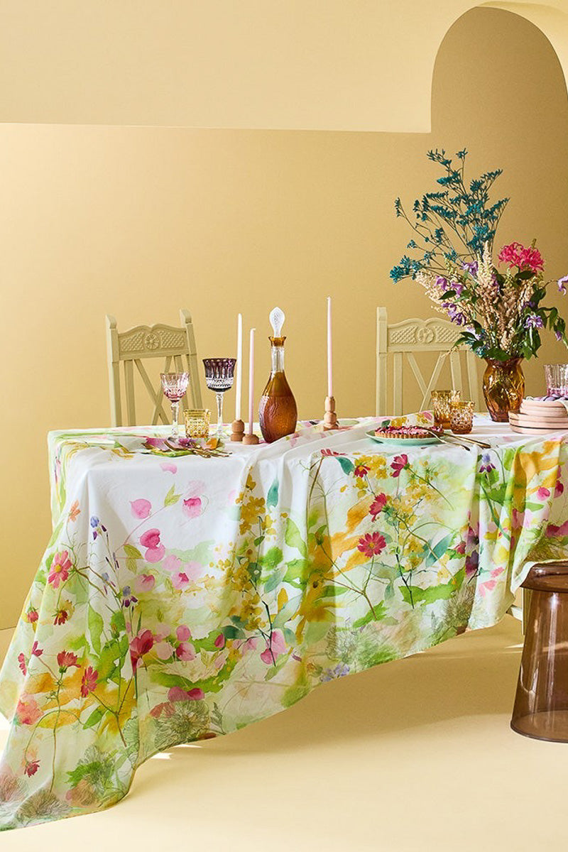 Garnier-Thiebaut Souffle Fleuri Cotton & Linen Tablecloth 61"x 102" Printemps