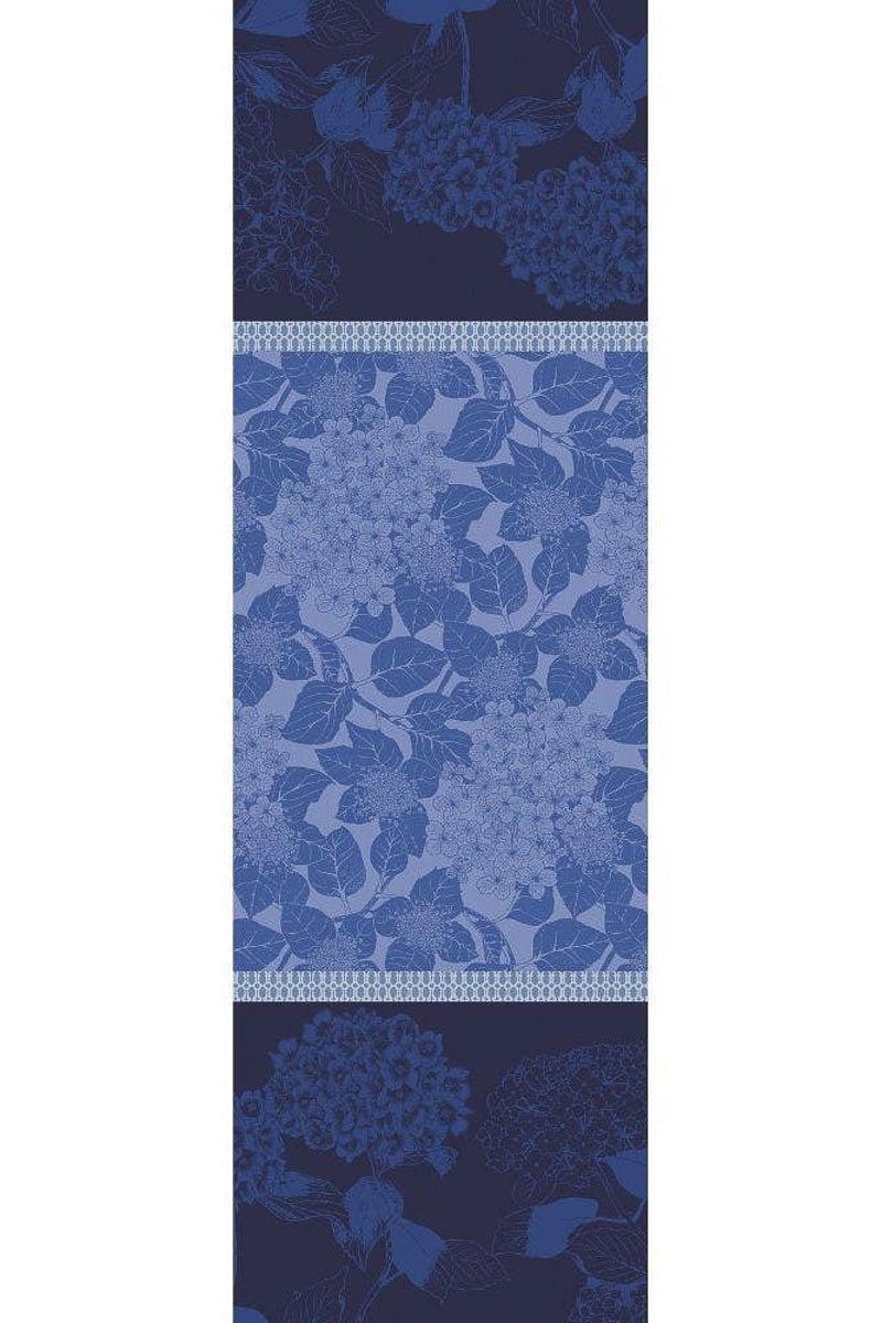 Garnier-Thiebaut Hortensias Orgnic Cotton Table Runner 69"x 22" Bleu