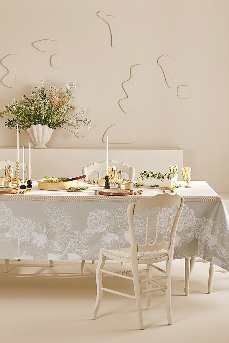 Garnier-Thiebaut Mille Hortensias Cotton Jacquard Tablecloth 71"x 98" Natural