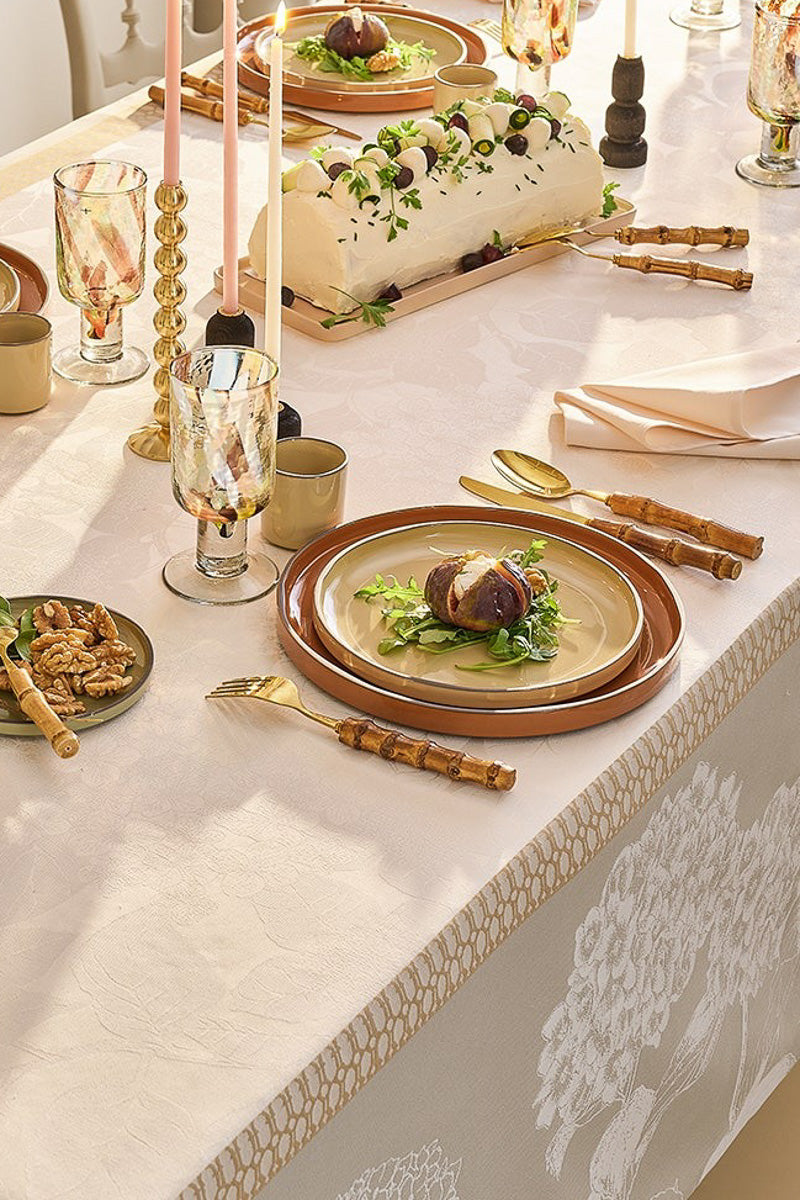 Garnier-Thiebaut Mille Hortensias Cotton Jacquard Tablecloth 71"x 71" Natural
