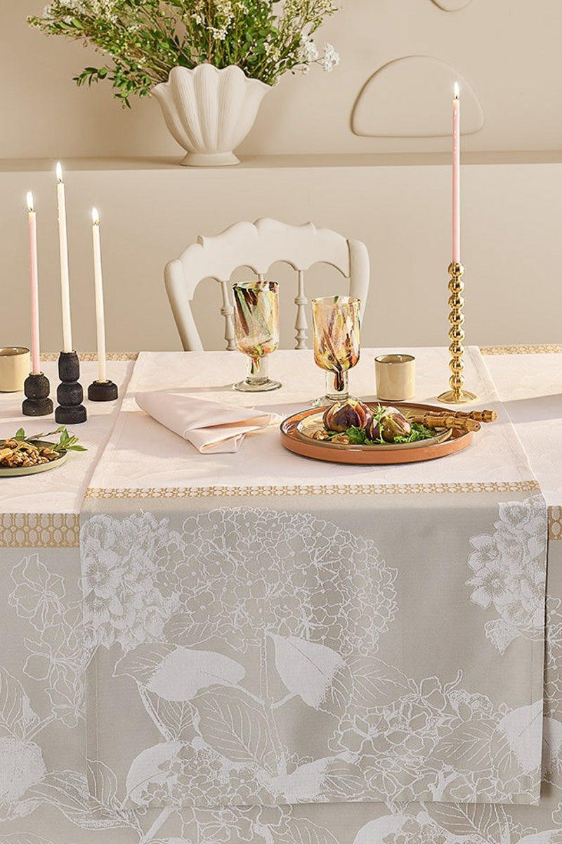 Garnier-Thiebaut Mille Hortensias Cotton Jacquard Table Runner 22"x 71" Natural