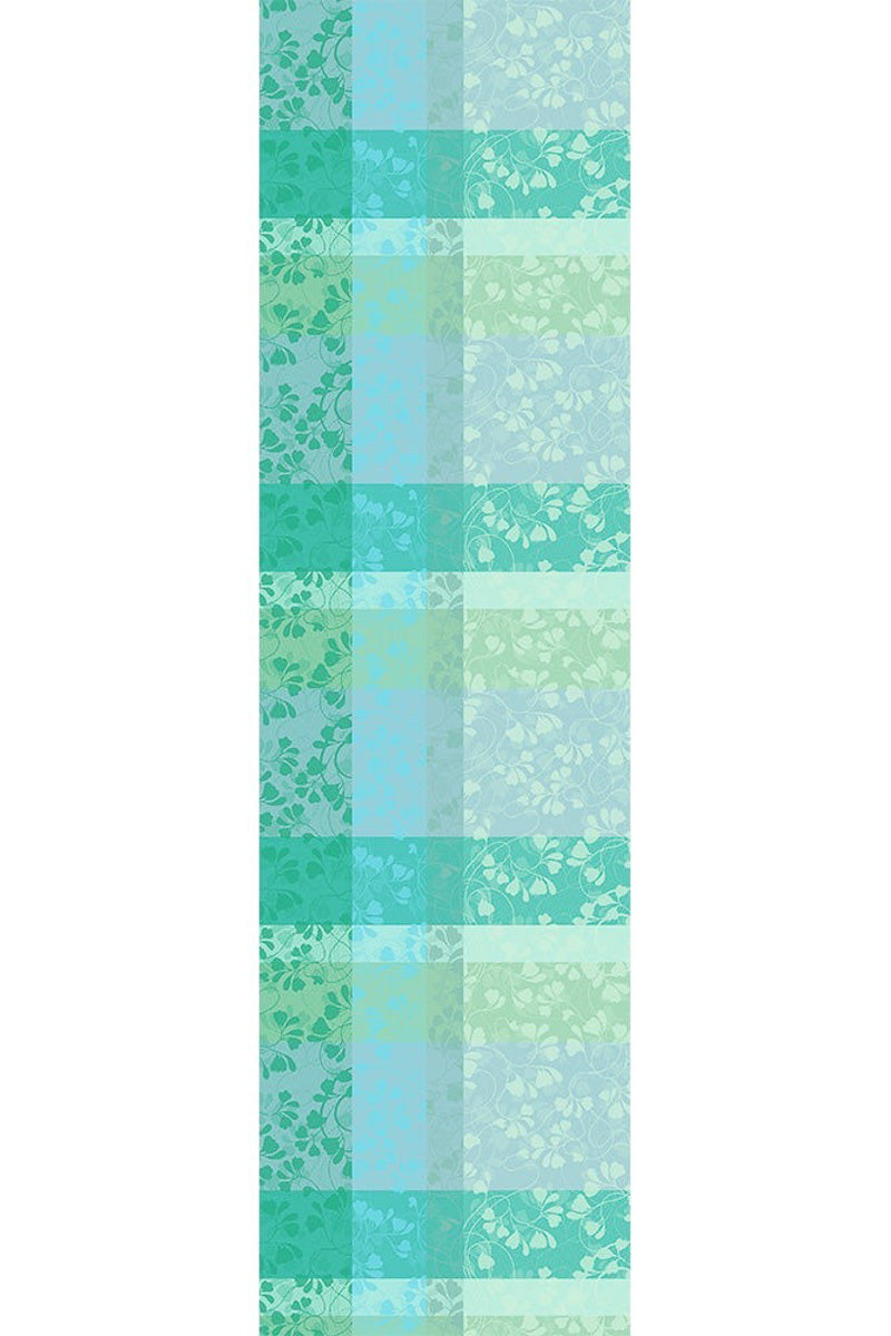 Garnier-Thiebaut Mille Feuillages Cotton Jacquard Table Runner 22"x 71" Turquose