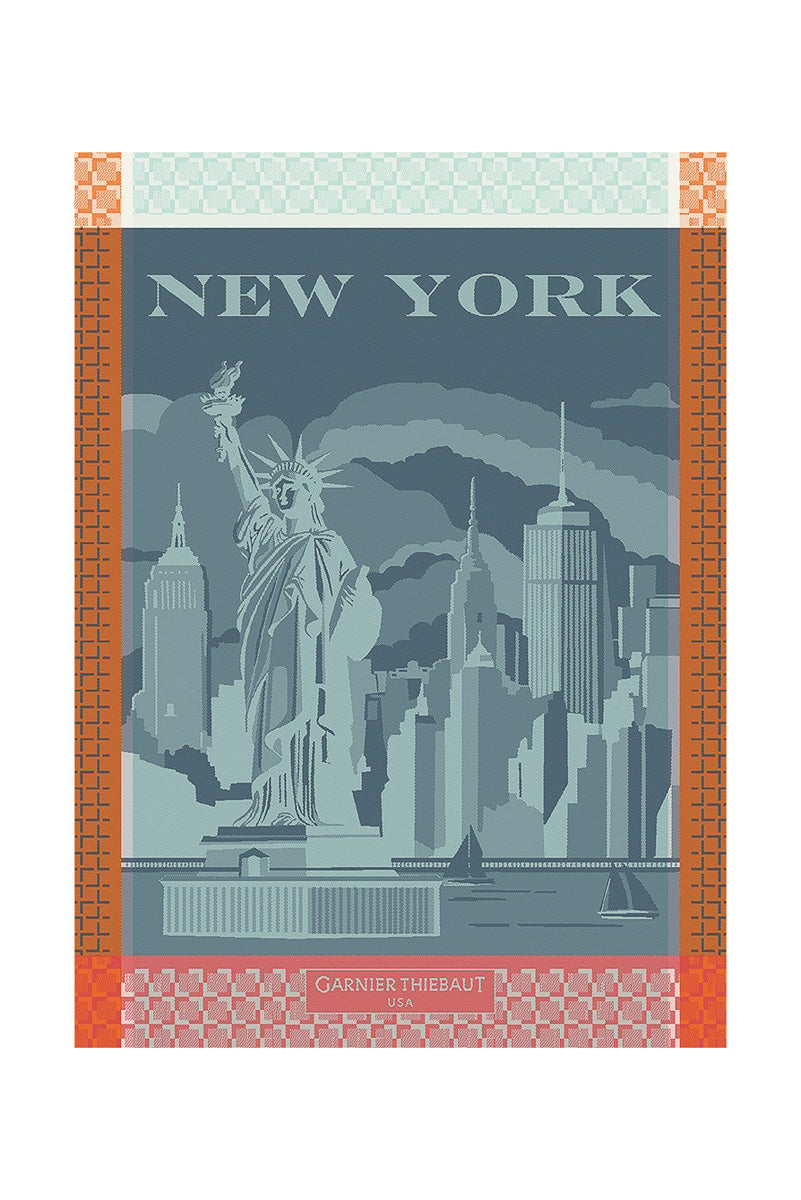 Garnier-Thiebaut New York Jacquard Cotton Kitchen Towel 22"x 30" Orange, Blue & Pink