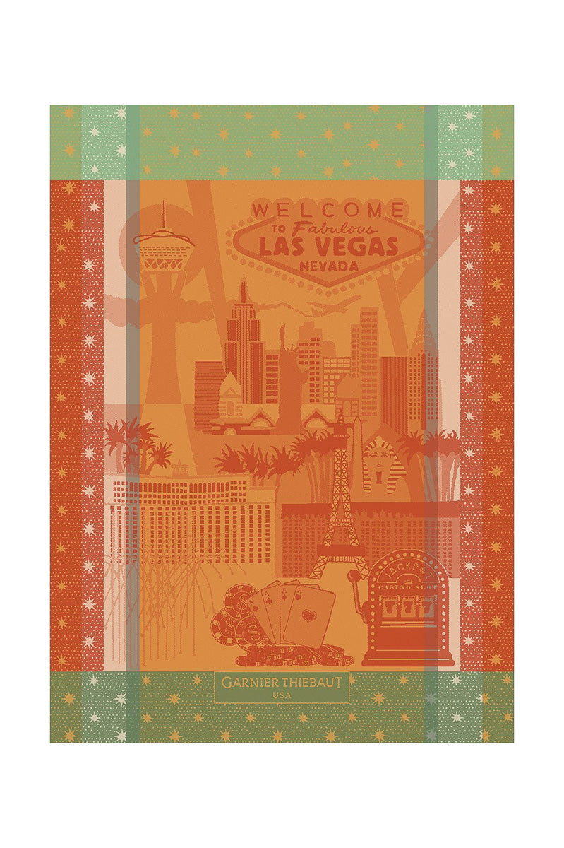 Garnier-Thiebaut Las Vegas City Jacquard Cotton Kitchen Towel 22"x 30" Orange, Orange & Green