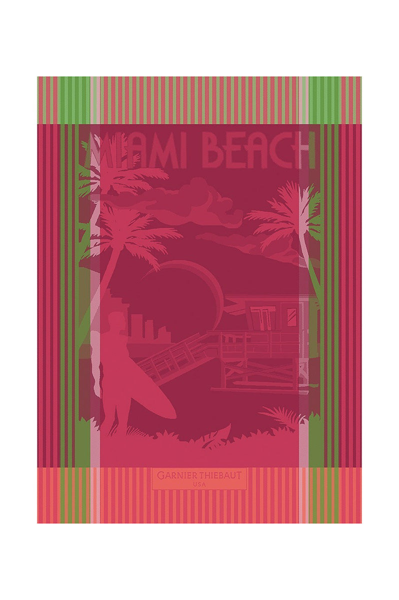 Garnier-Thiebaut Miami Beach Jacquard Cotton Kitchen Towel 22"x 30" Pink & Green