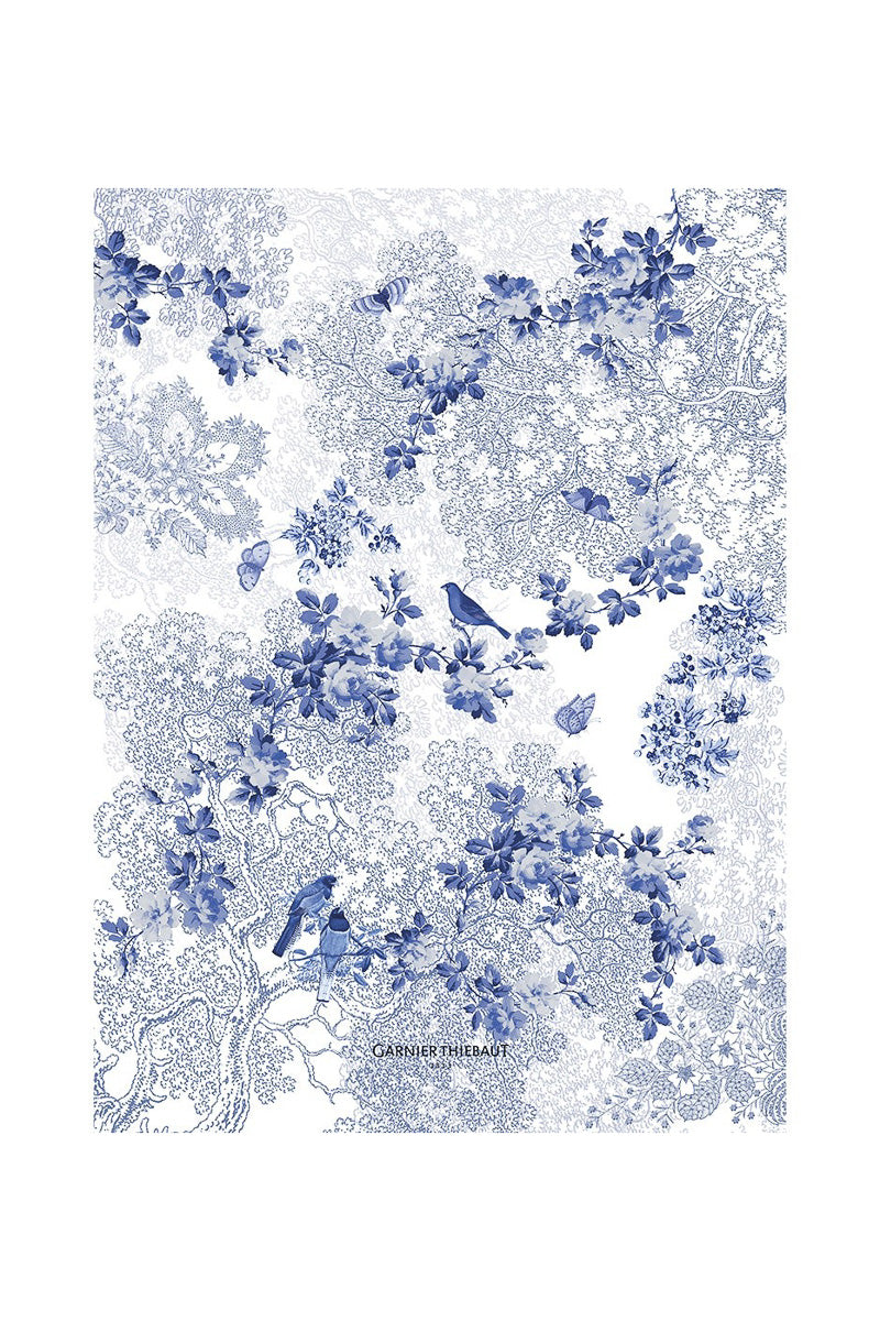 Garnier-Thiebaut Voliere Cotton & Linen Kitchen Towel 20"x 28" Blue