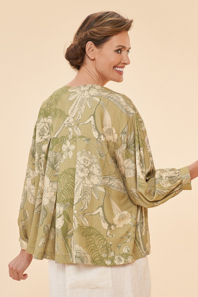 Powder Design Toile Puff Sleeved Jacket Olive