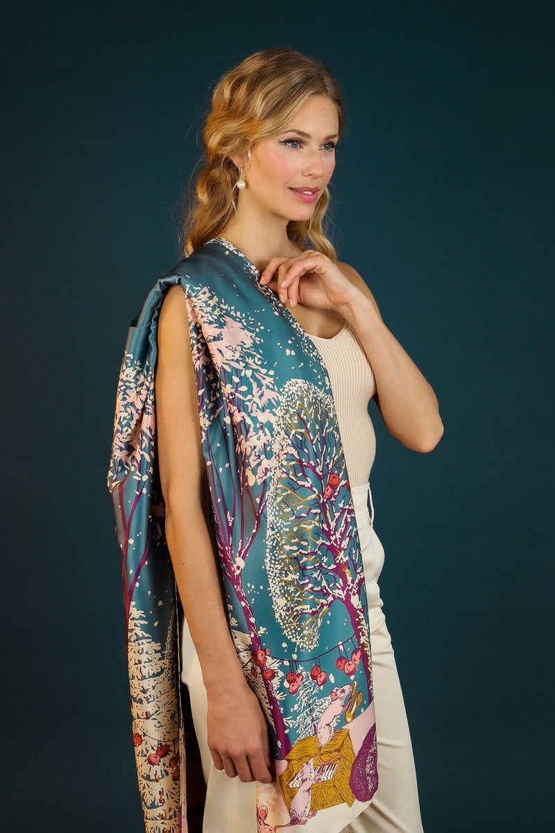 Powder Design Satin Print Forest Party Scarf
