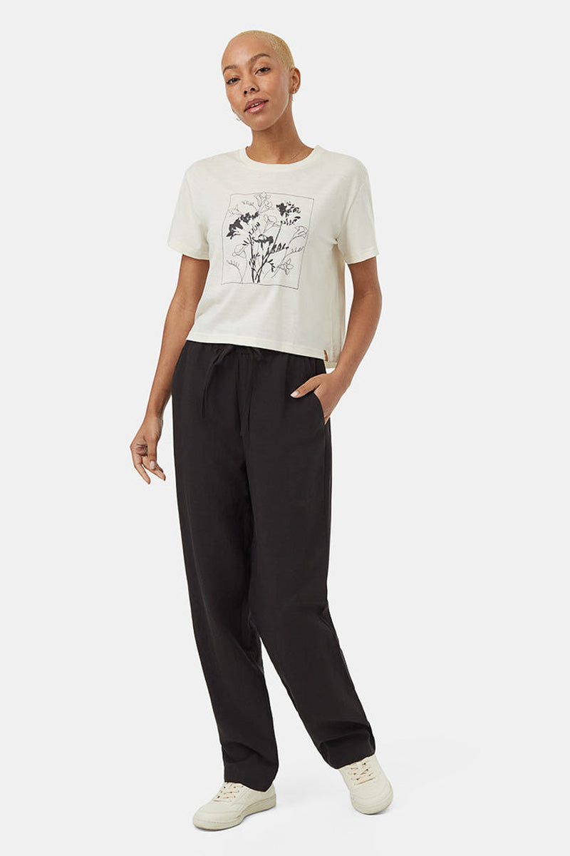 Women T-Shirt Floral Crop Undyed/Meteorite Black Small