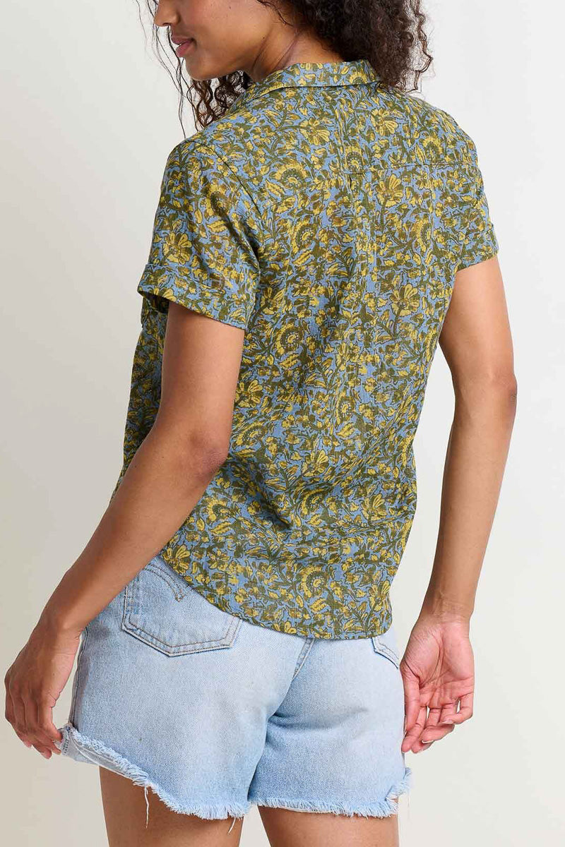 Toad & Co Women's Camp Cove Short Sleeve Shirt Small North Shore Block Print