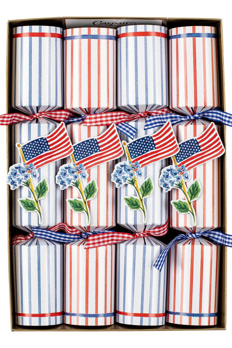 Caspari Flags and Hydrangeas Celebration Crackers 8 Pack