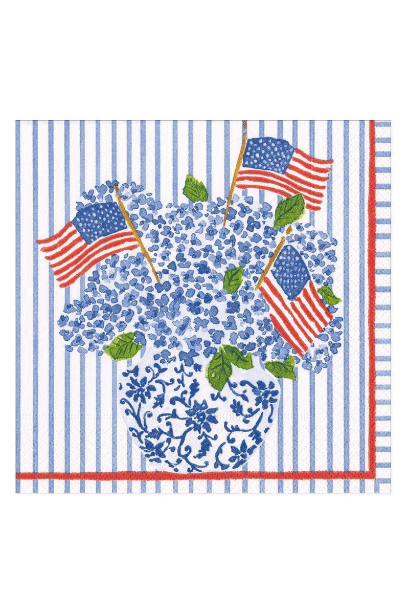 Caspari Flags and Hydrangeas Luncheon Napkins