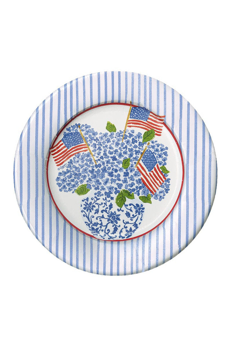 Caspari Flags and Hydrangeas Paper Salad Plates