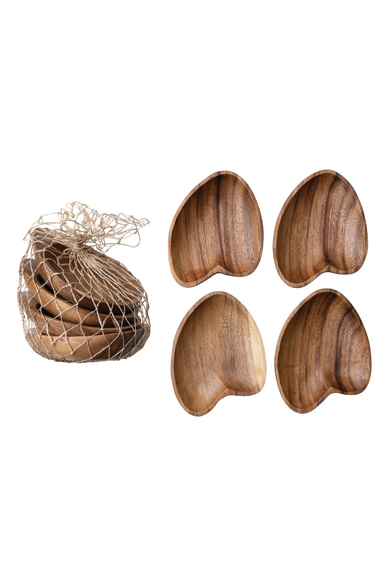 Natural Acacia Wood Bowls Set of 4