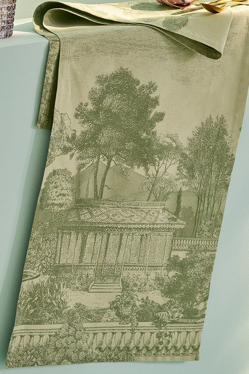 Garnier-Thiebaut Jardin Spirituel Cotton Jacquard Table Runner 21"x 71" Olive