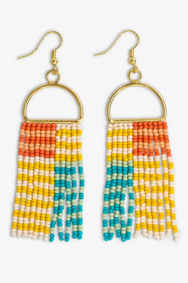 Ink + Alloy Allison Horizontal Striped Grid Beaded Earrings Amalfi