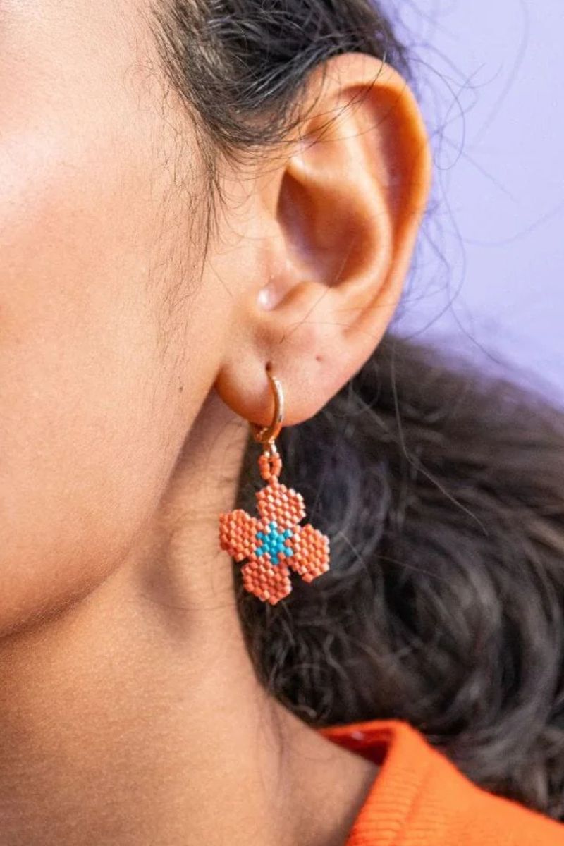 Ink + Alloy Blossom Four Petal Flower Drop Earrings Coral
