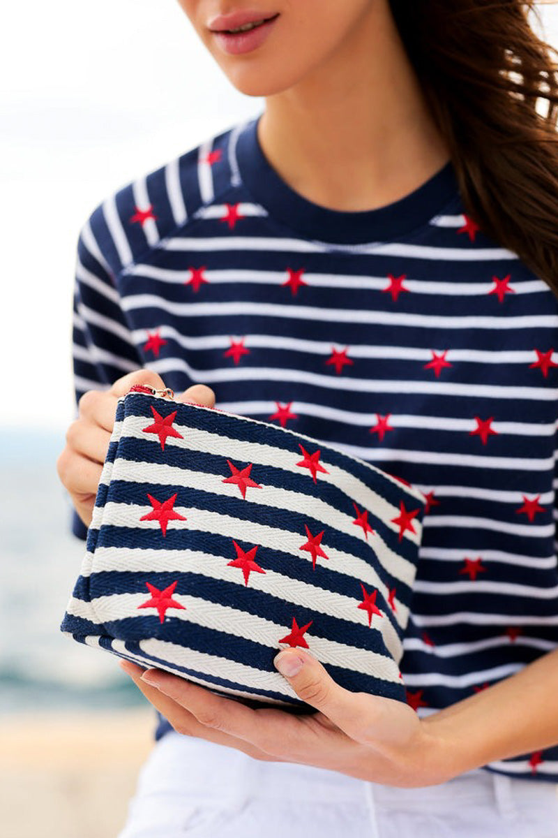 Shiraleah Morgan Stars Large Zip Pouch Navy