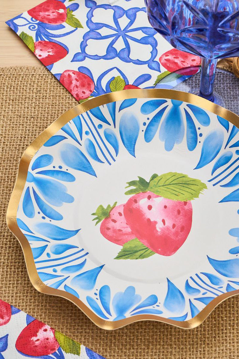 Sophistiplate Bleu Strawberries Wavy Appetizer Bowls 8/pk