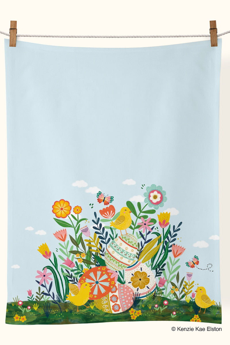 Cotton Tea Towel Easter Garden