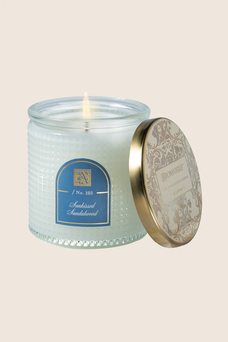 Aromatique Sunkissed Sandalwood Textured Glass Candle with Lid