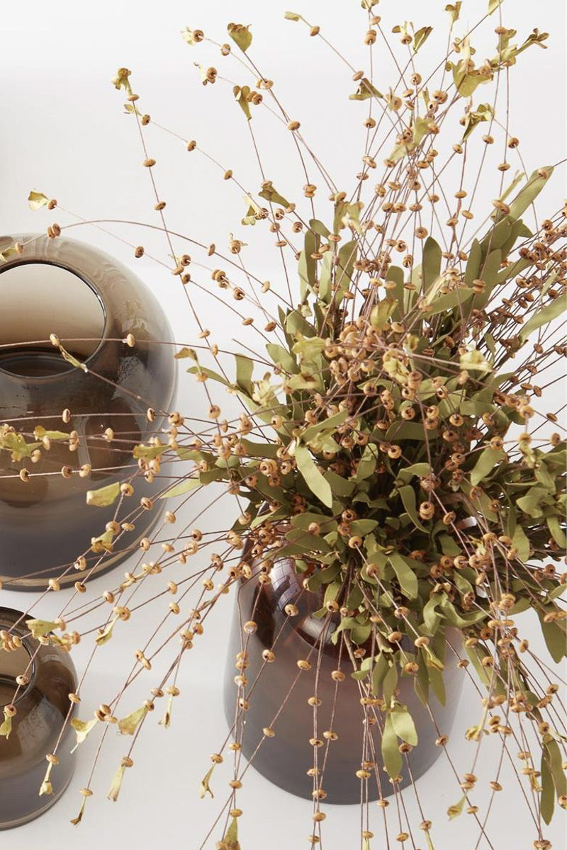 Faux Bead Bud Spray with Foliage 25" Brown