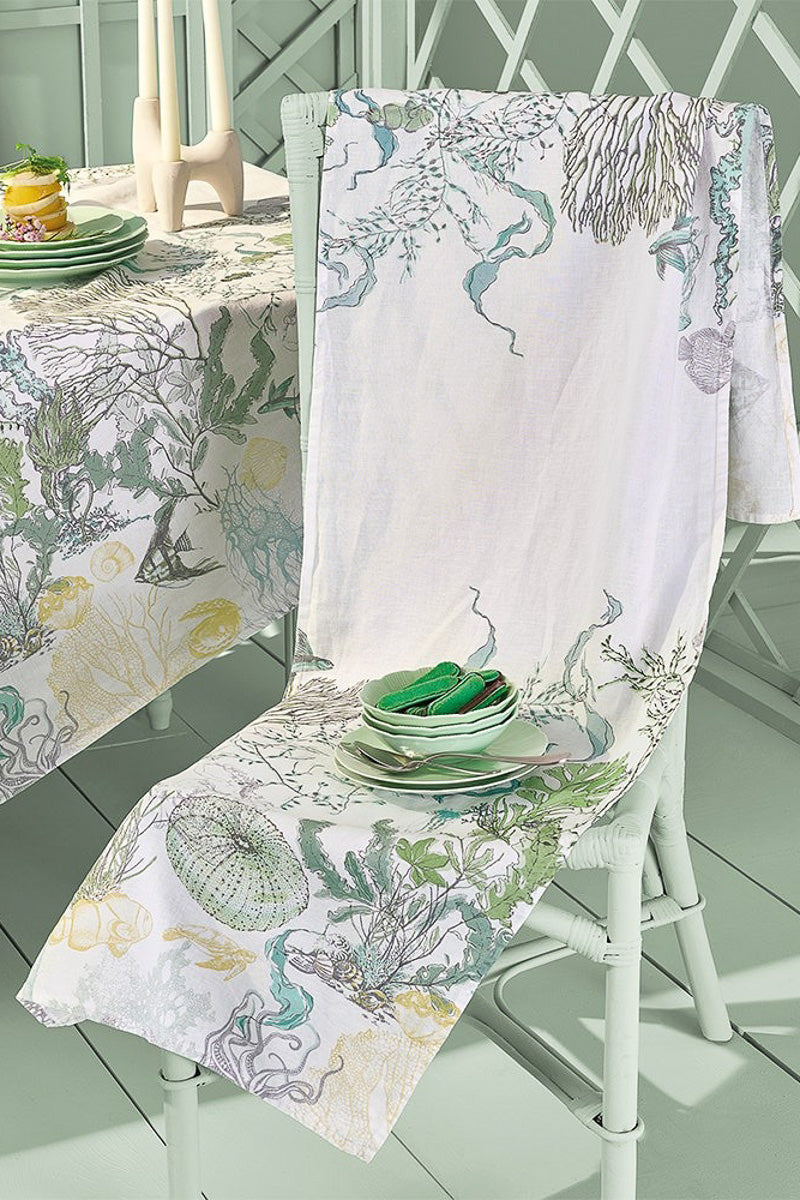Garnier Thiebaut Balade Marine Cotton & Linen Table Runner 20“ x 61” Verde