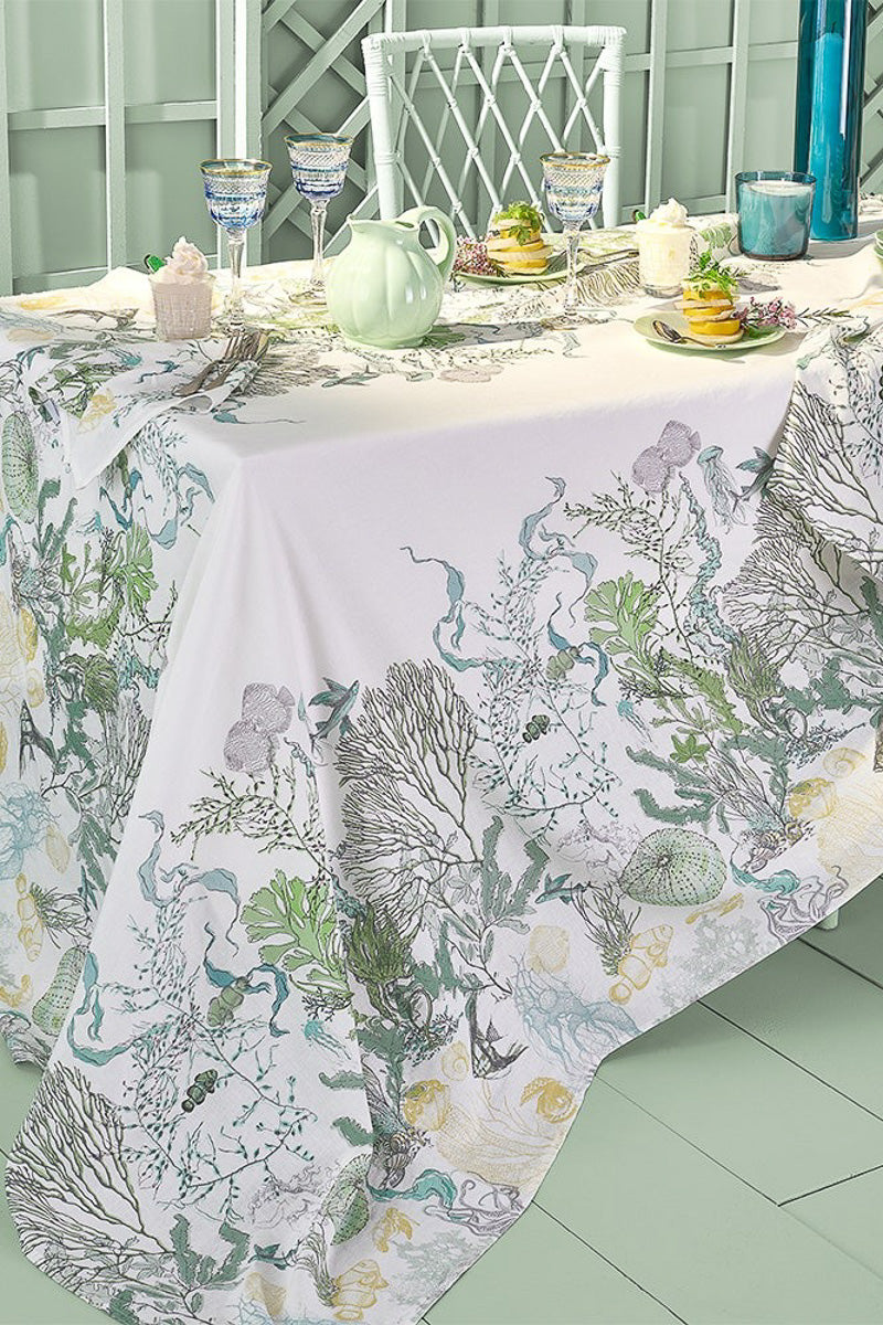 Garnier Thiebaut Balade Marine Cotton & Linen Tablecloth 61“x 89” Verde