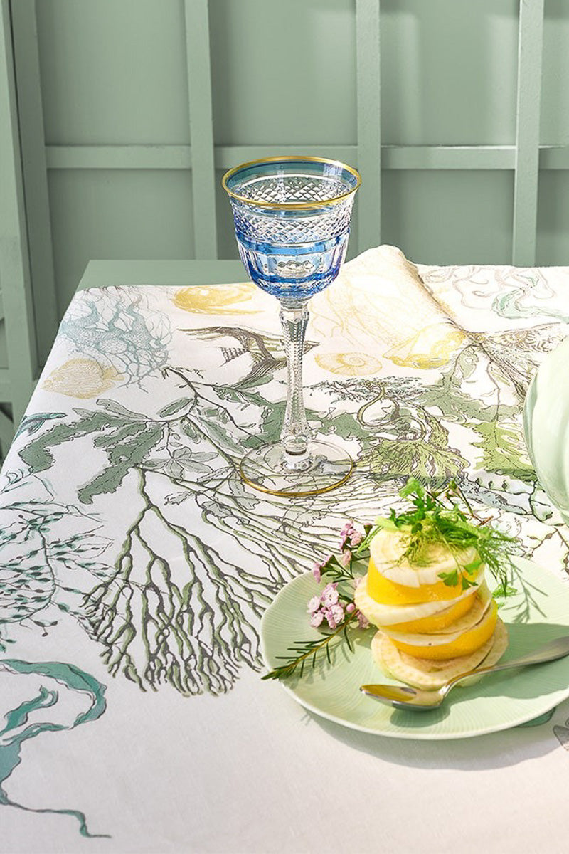 Garnier Thiebaut Balade Marine Cotton & Linen Tablecloth 61“x 89” Verde