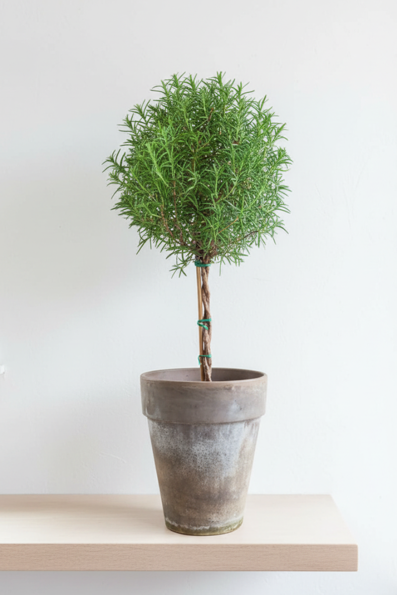 Rosemary, Topiary (Single Ball) 4" Grey Clay Pot