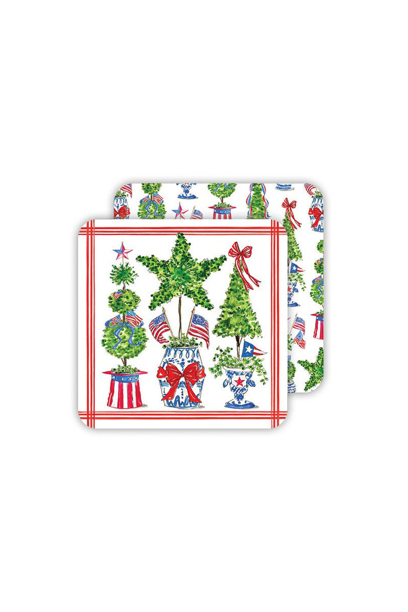 Patriotic Topiary Paper Coaster Handpainted