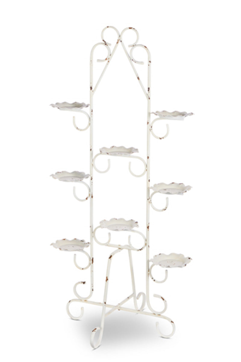 Raz Distressed White Tiered Plant-Candle Stand 50"