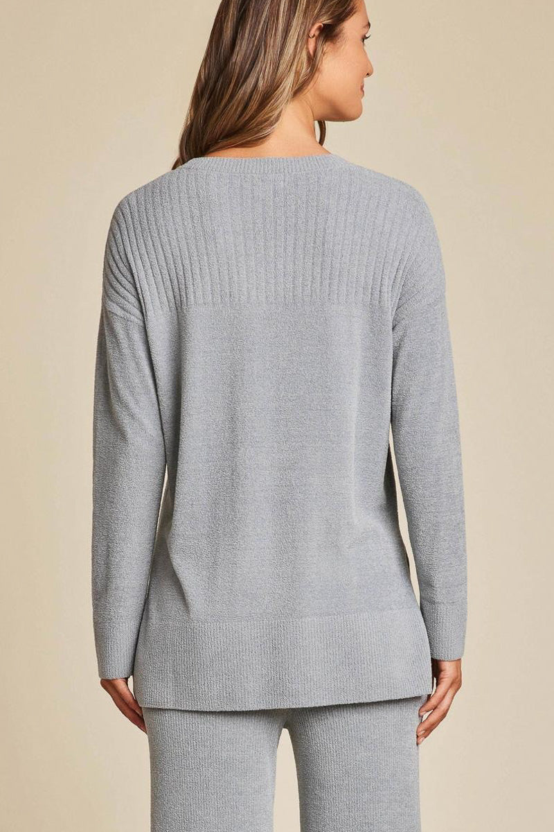 Barefoot Dreams Woman's CozyChic Ultra Lite Crewneck With High Slits Extra Small Moonbeam