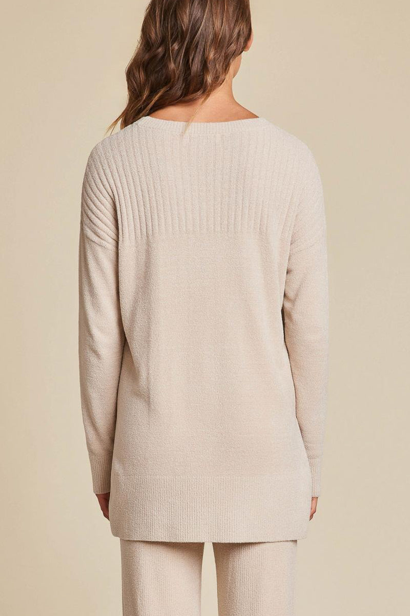 Barefoot Dreams Woman's CozyChic Ultra Lite Crewneck With High Slits Small Stone