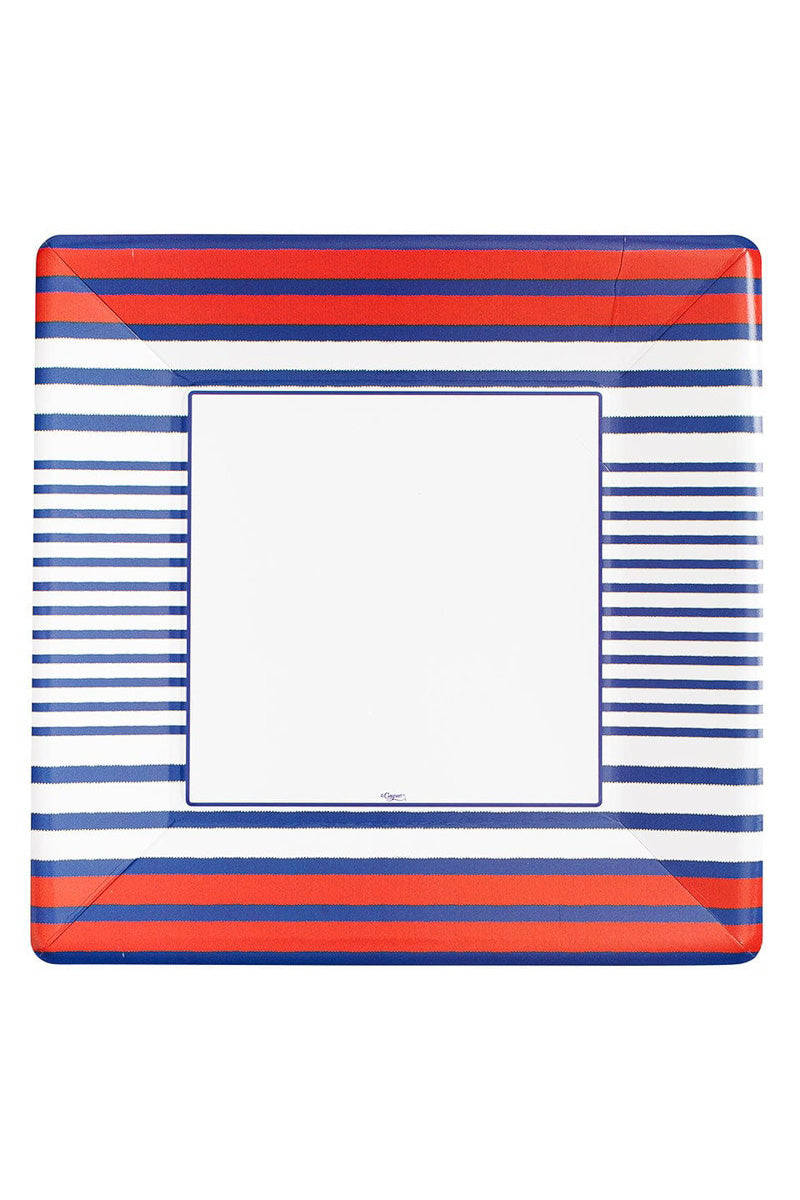 Caspari Breton Stripe Blue Paper Dinner Plates