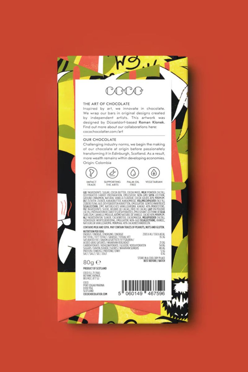 COCO Chocolatier Carrot Cake Milk Chocolate Bar
