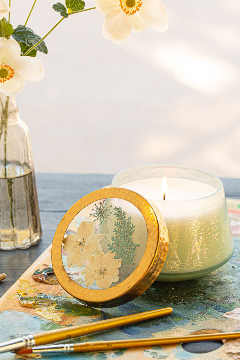 Rosy Rings Watercolor Pressed Floral Candle Pacific Coast Medium