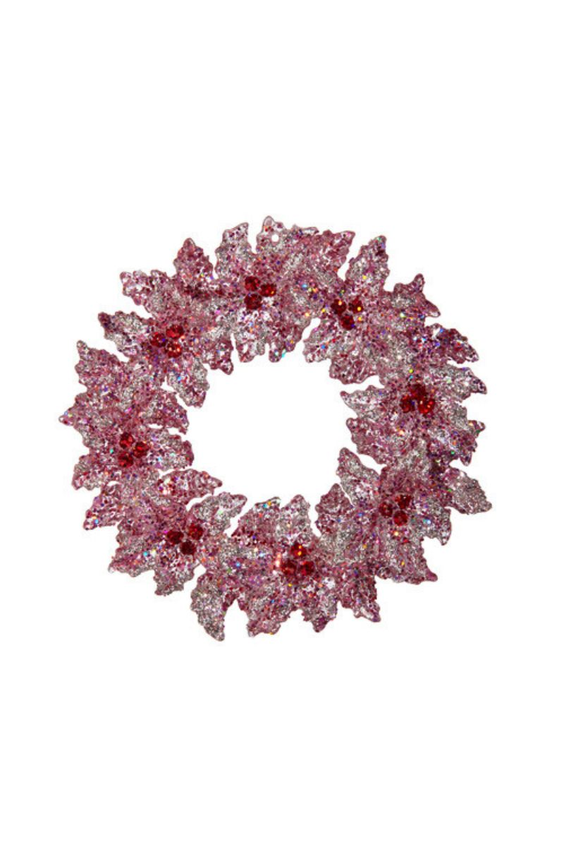 Blushing Glittered Wreath Ornament 5.25" Pink