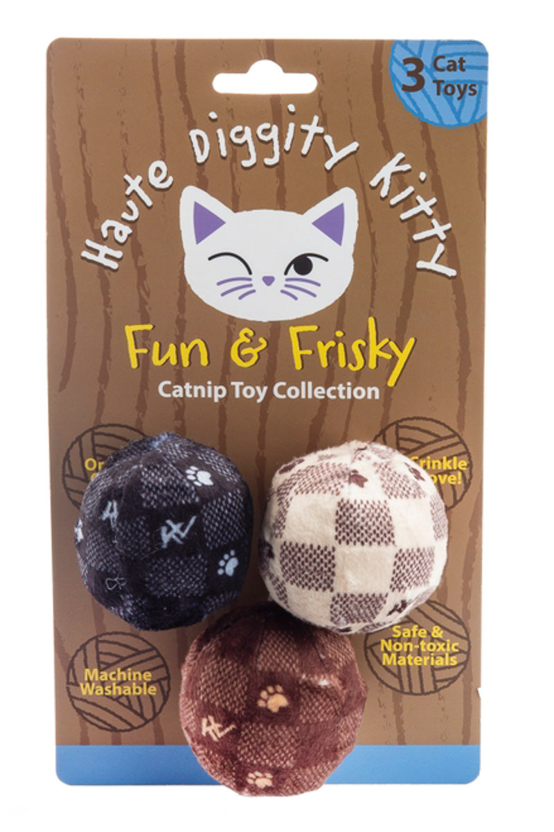 Haute Diggity Kitty Vuiton Monogram Balls Catnip Toys 3 Pack