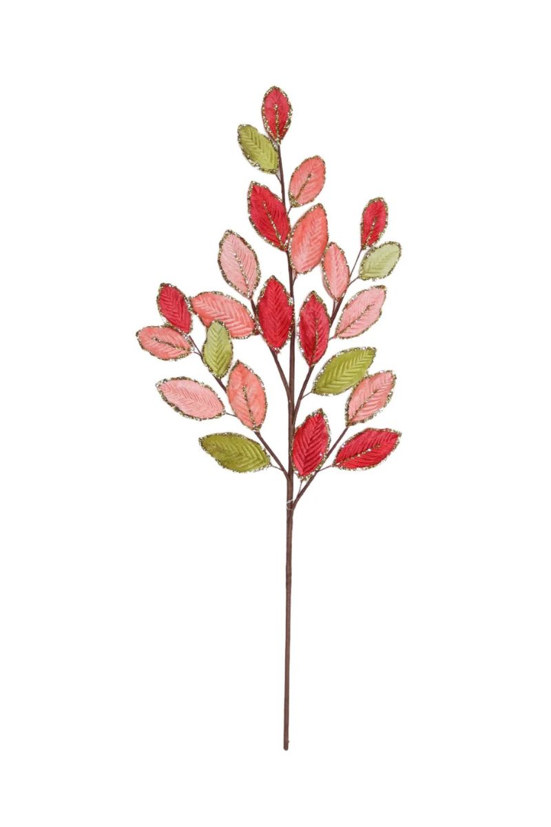 Faux Eliagnus Leaf Spray 25" Red & Pink