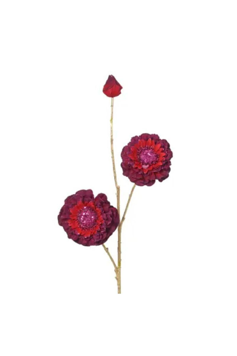 Faux Zinnia Spray 29" Deep Red