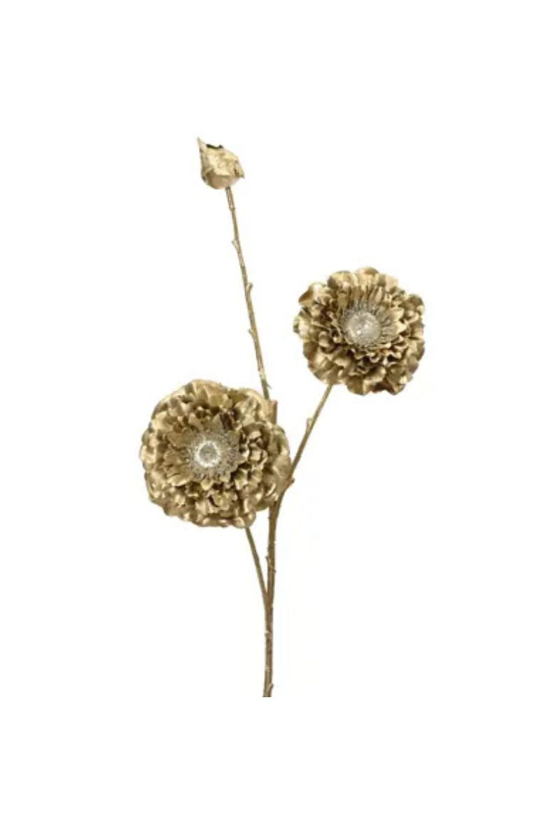 Faux Zinnia Spray 29" Gold