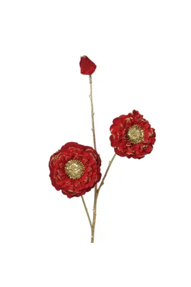 Faux Zinnia Spray 29" Red
